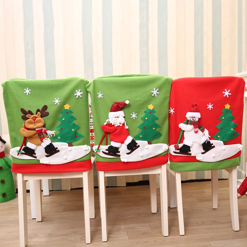 

New Christmas Chair Cover Cartoon Ski Chair Cover Living Room Restaurant Star Hotel Decoration Table and Chair