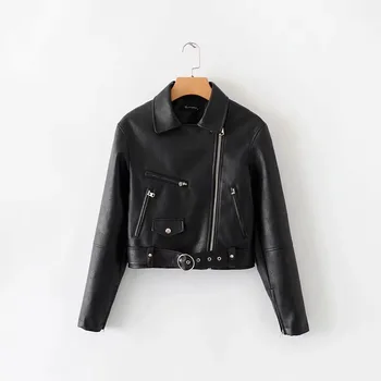 

New Fashion Women Autumn Black Faux Leather Jackets Zipper Basic Coat Turn-down Collar Winter Biker Motorcycle PU leather Jacket