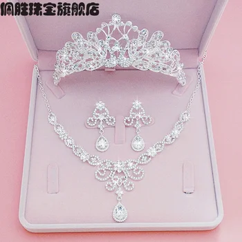 

Rhinestone Wedding Crowns and Tiaras Hair Jewelry Set For Bride Necklace Earrings Women Headbands Headwear