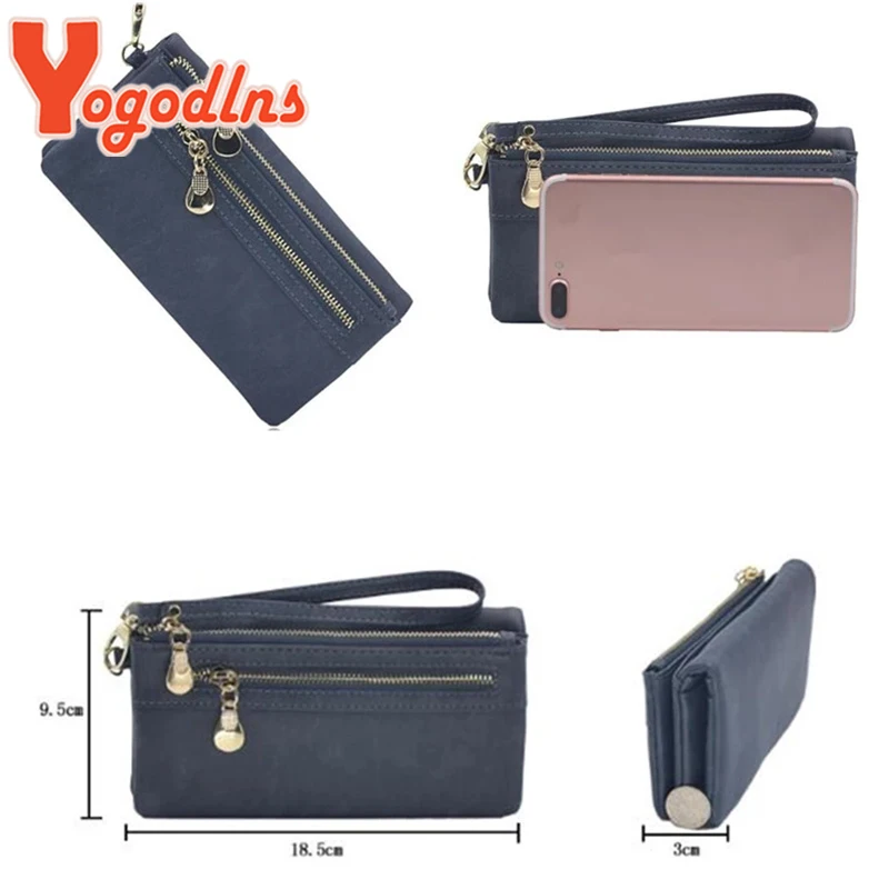 Yogodlns Fashion Nubuck Leather Wallet Female Double Zipper Lady Handbag Clutch Multi-layer Purse Shopping Women Wallet Purse
