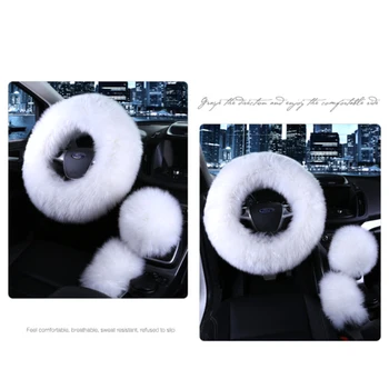 

Long Plush Car Steering Wheel Cover Warm Woolen Handbrake Winter Car Steering Wheel Covers with 38cm 3pcs/Set