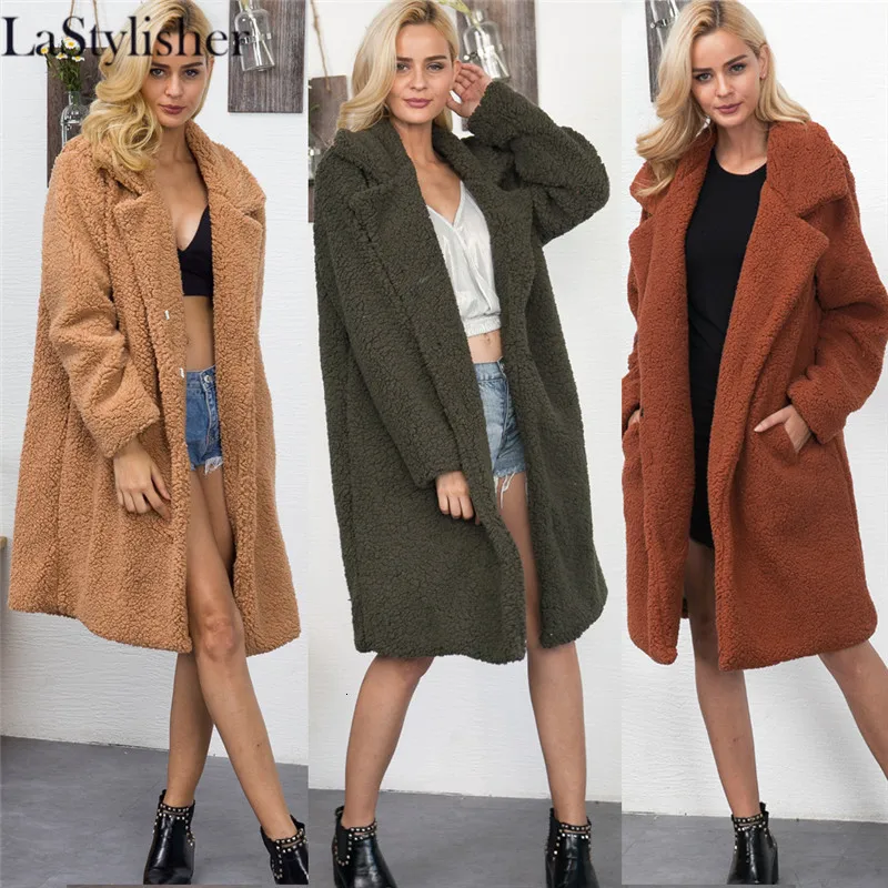 Женская одежда размера плюс, уличная мода, женское длинное пальто, плюшевое пальто большого размера из искусственного меха, Женская куртка из искусственного меха, кардиган