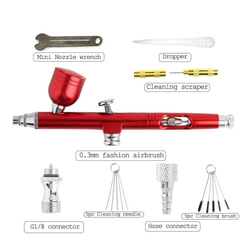 Onnfang Двойное действие Аэрограф Регулировка гравитации подачи Аэрограф распылитель Набор для живопись для лица тела татуировки воздушный шланг аэрограф - Цвет: Red 2B