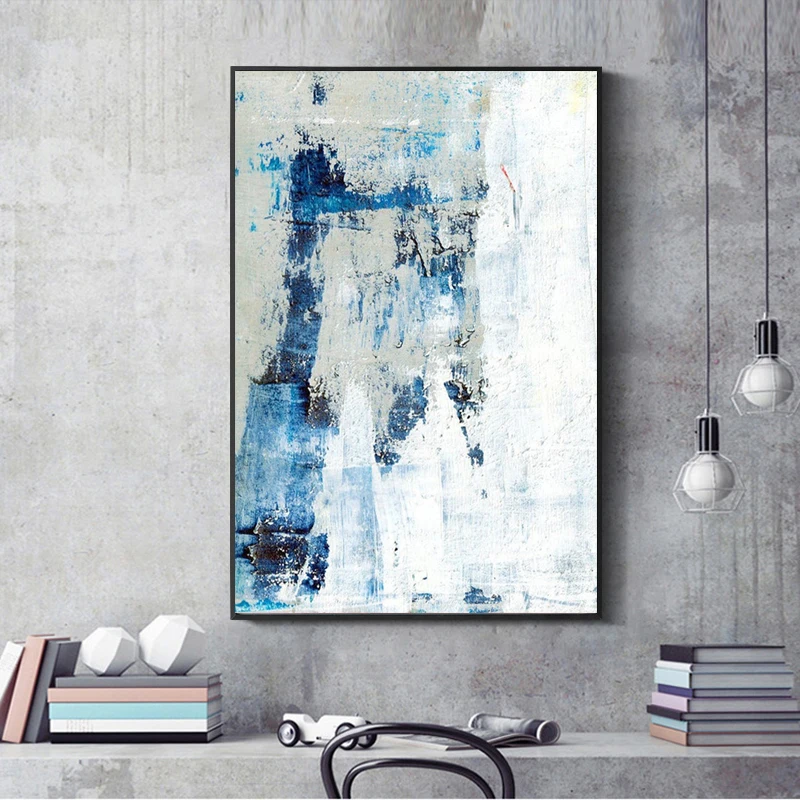 Oil White blue painting White blue abstract art White blue canvas art