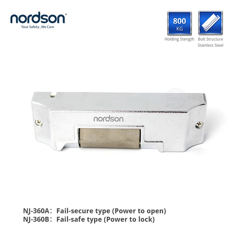 Nordson DC12V Fail-secure/Fail-Safe Тип Нержавеющая сталь поверхностного монтажа Электрический Чеканный замок на дверь сила удержания 800 кг