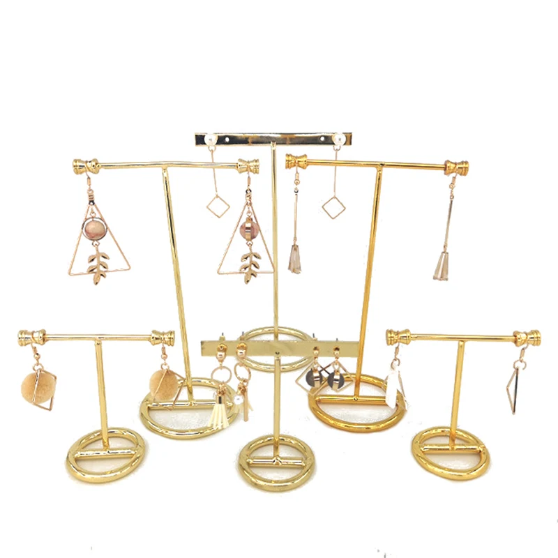 

11Styles Earrings Display Stand Gold Earrings Display Rack T-Shape Earrings Showcase Golden