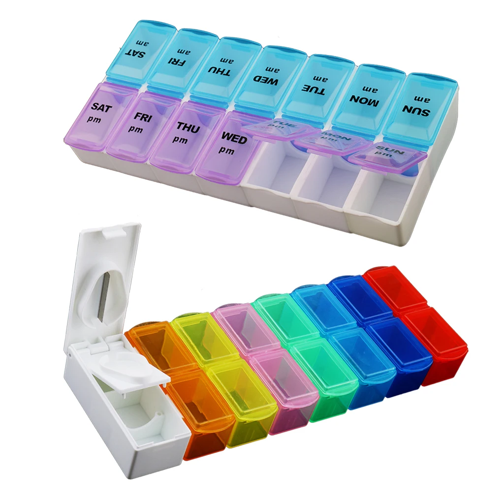 2 Pieces 14 Slots 7 Day Pill Tablet Storage Box Weekly Medicine Organizers