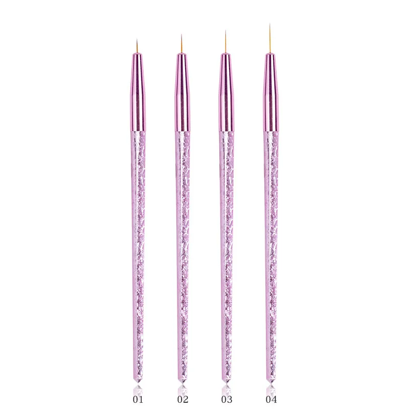 4Pcs/Set wax pen Acrylic Drawing Painting Nail Art Brush Pink Handle UV Gel Nails Pen Liner Flower Grid French Manicure Tool