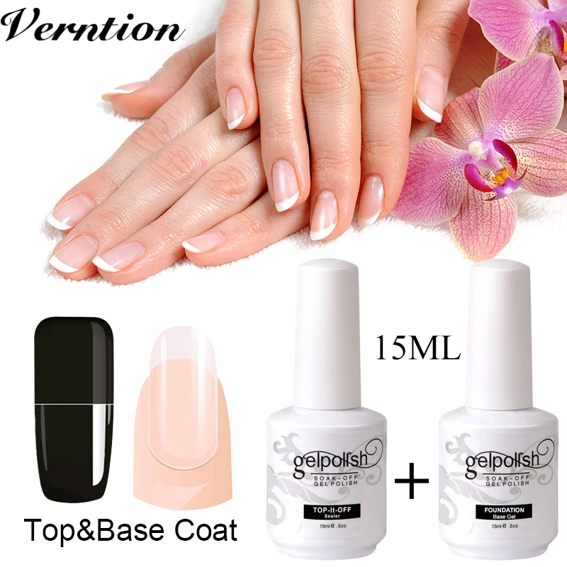 Verntion 15ml New Top and Base Coat Nail Gel Polish Design Colored UV Manicure Foundation Art Varnish for Nails | Красота и здоровье