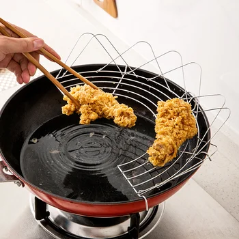 

Cooking Oil Strainer Oil-control stainless steel screen for fried chicken fries Kitchen Cookware Foldable 2 in1 Heating Supplies