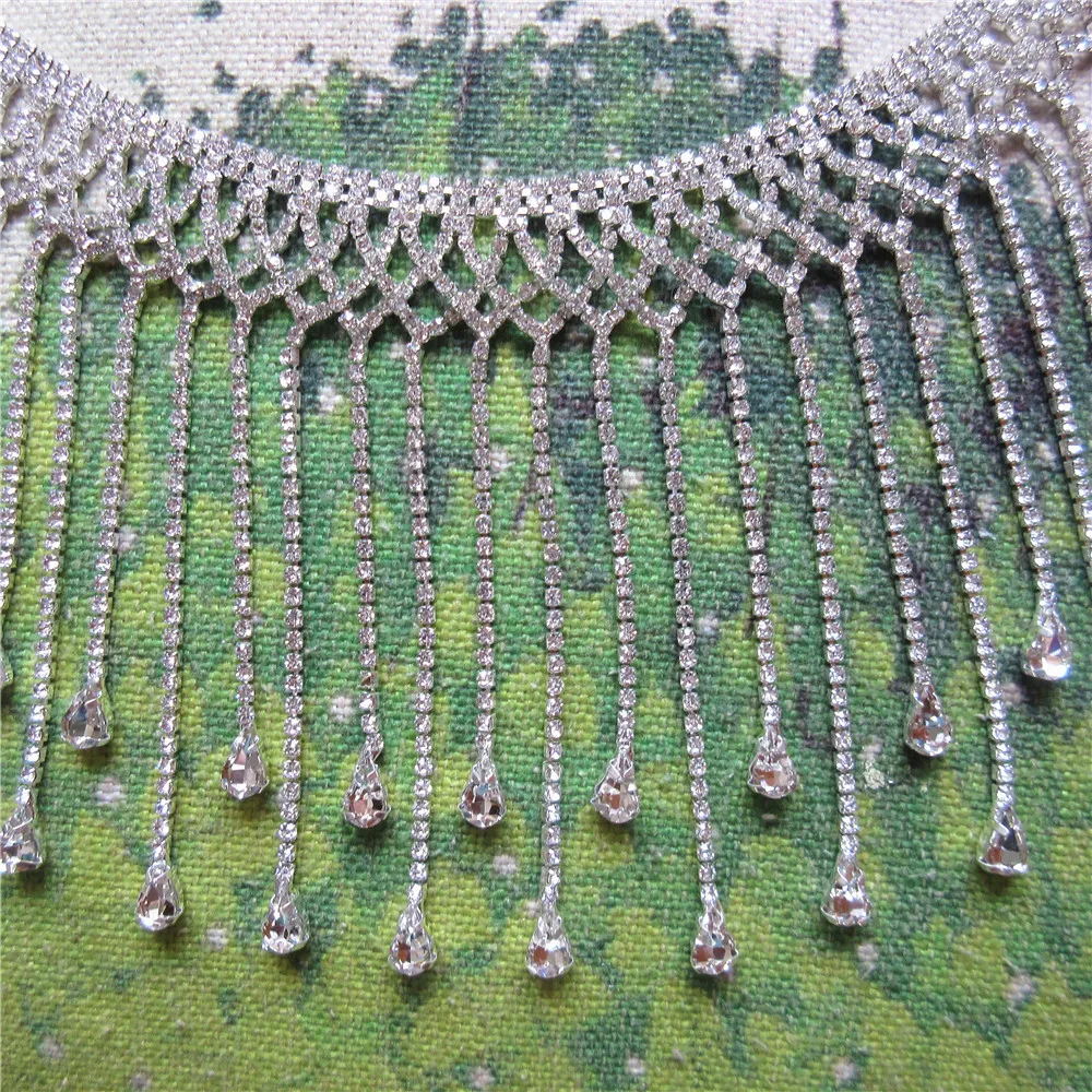 30 см* 11,5 см цепь со стразами кисточкой чашки цепи серебряные Швейные На DIY воротник головные уборы аксессуары свадебное платье украшение