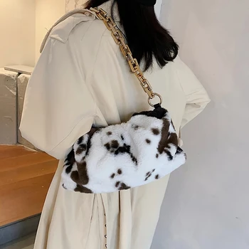 

Cow Pattern High quality Soft Faux Fur Small Shoulder Bags for Women 2020 Winter Trending Chain Handbags Trending Hand Bag