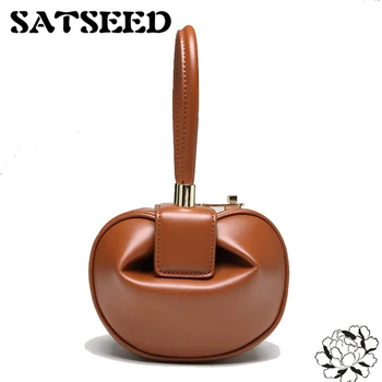 

Genuine Leather 2020 Hobos European Style Vintage Women Handbags Dumpling Shape Totes Top-Handle Mini Bags