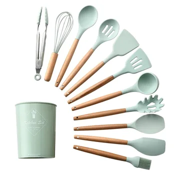 

12PCS Kitchen Utensil Set Silicone Cooking Tools Set Household Wooden Koken Gereedschap Met Opbergdoos Turner Tang Spatel Turner