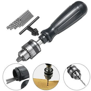 

1set Mini Micro Hand Drill With Chuck Twist Drills Woodworking Drilling Bit Sets 1-3mm Drills Size For Rotary Wood Drilling Tool