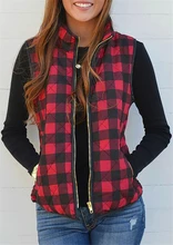 Zipper Plaid Vest Women Sleeveless Pocket Jacket 2020 New Autumn Winter Women Vest Casual Female