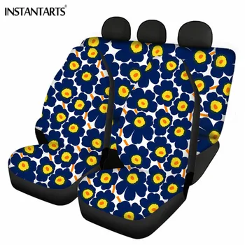

INSTANTARTS Poppy Nordic Flower Printed Fashion Universal Car Front/Back Seat Covers 4Pcs Anti-Slip/Elastic Auto Intorior Decor