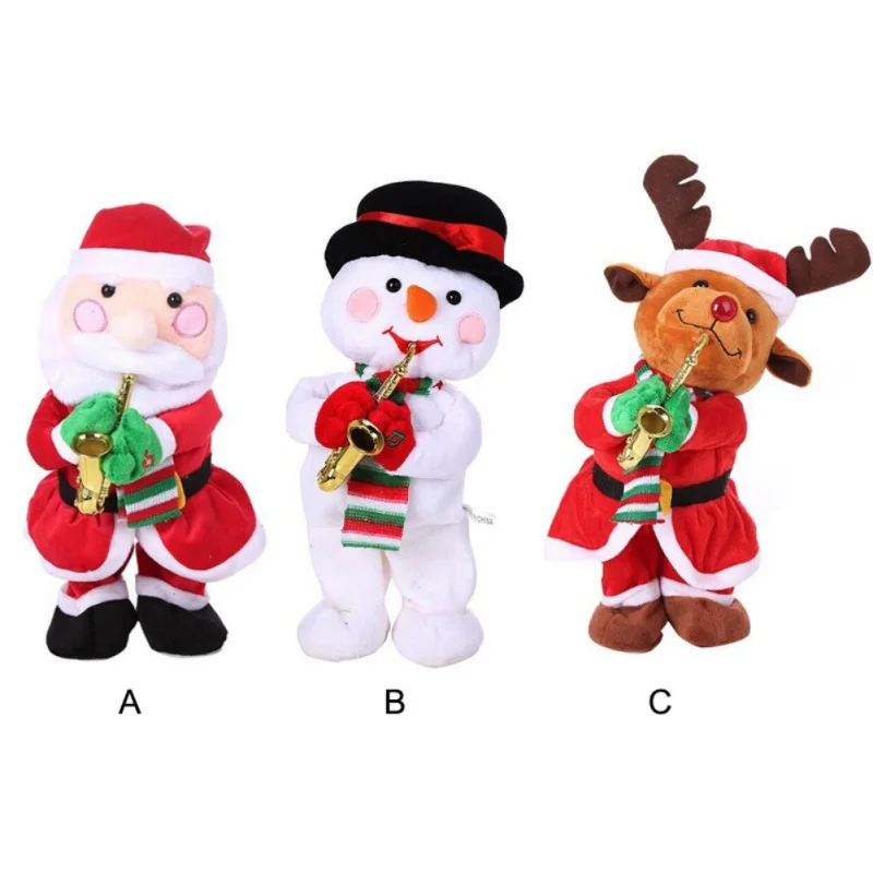 

Cute Electric Santa Claus/Snowman Doll with Music Sway Saxophone Christmas Foyer Decoration Trumpet Singing Dancing Electric Toy