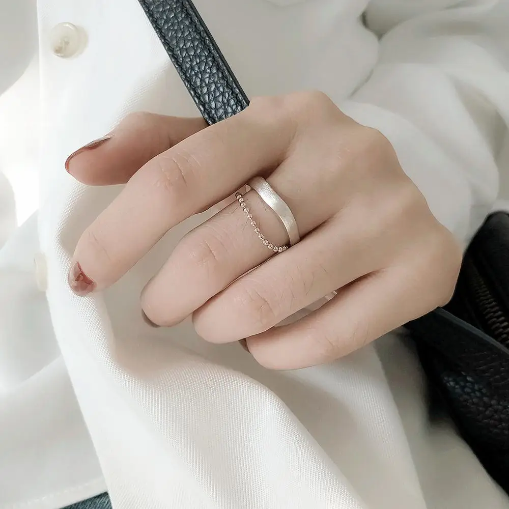 925 silver double chain ring ins tide index concise rings for women retractable cool retro trend adjustable hot fashion Gifts | Украшения и