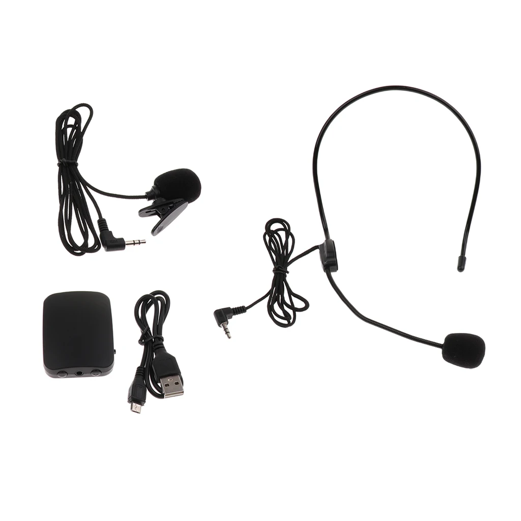 A Set Wireless Headset Microphone USB Lavalier Mic for Stage Performance