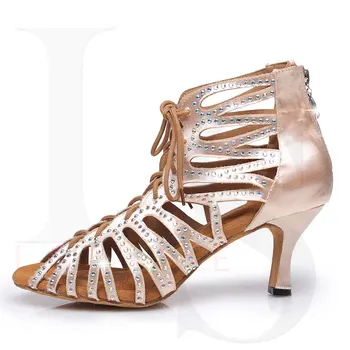 

Born to be Dance Skin Rhinestones Ballroom Latin Tango Dance Shoes Soft Sole High Heels for Women Stable Latin dance shoes L415