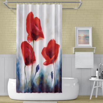 

Cassisy Bathroom Shower Curtain Red poppies Creative Bathroom Decor Waterproof 100% Polyester Washable Curtain W/Hooks