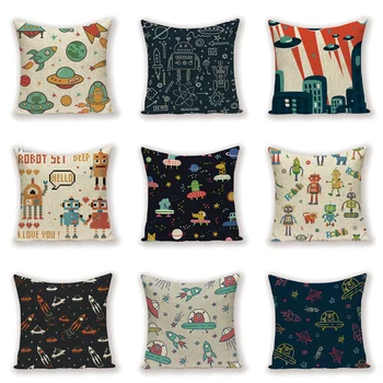 

Cartoon Robot Pillow Case Outer Space Decor Throw Pillow Covers Colorful Cushion Child Decoration Covers for Cushions Cover Case