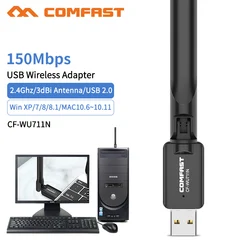 Adaptador sem fio mini usb wi fi 802.11n 150mbps, antena receptor usb mt7601u placa de rede para desktop laptop windows mac