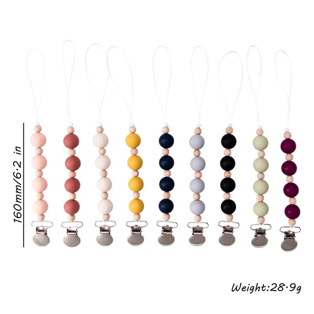1PC Silicone  Pacifier Clips Chain Personalized Food Grade Silicone Beads Tiny Rod Metal Pacifier Clips Baby Pacifier Chain 2