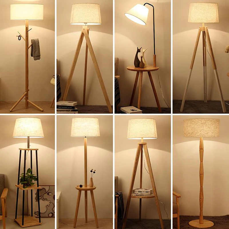 Торшеры в скандинавском стиле, современный деревянный минималистичный светильник для гостиной, спальни, стоящая лампа, тканевый абажур, кнопочный переключатель