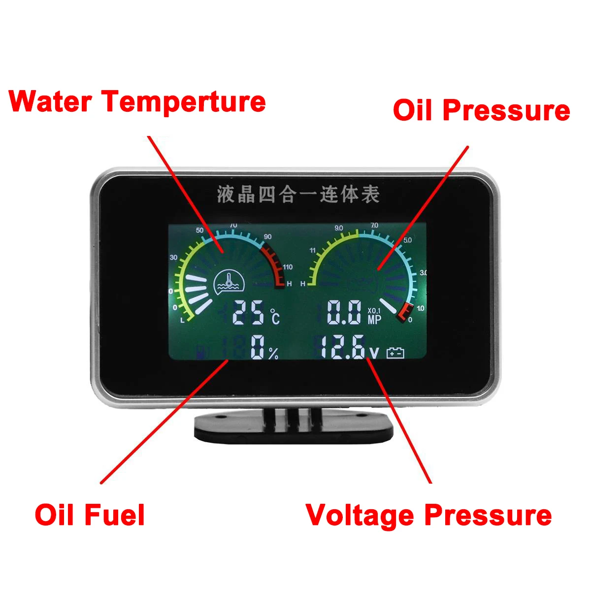 Oil Voltage Pressure Fuel Water Temp 4in1 LCD Car Digital Gauge Meter M10 Auto Replacement Parts 12V 24V