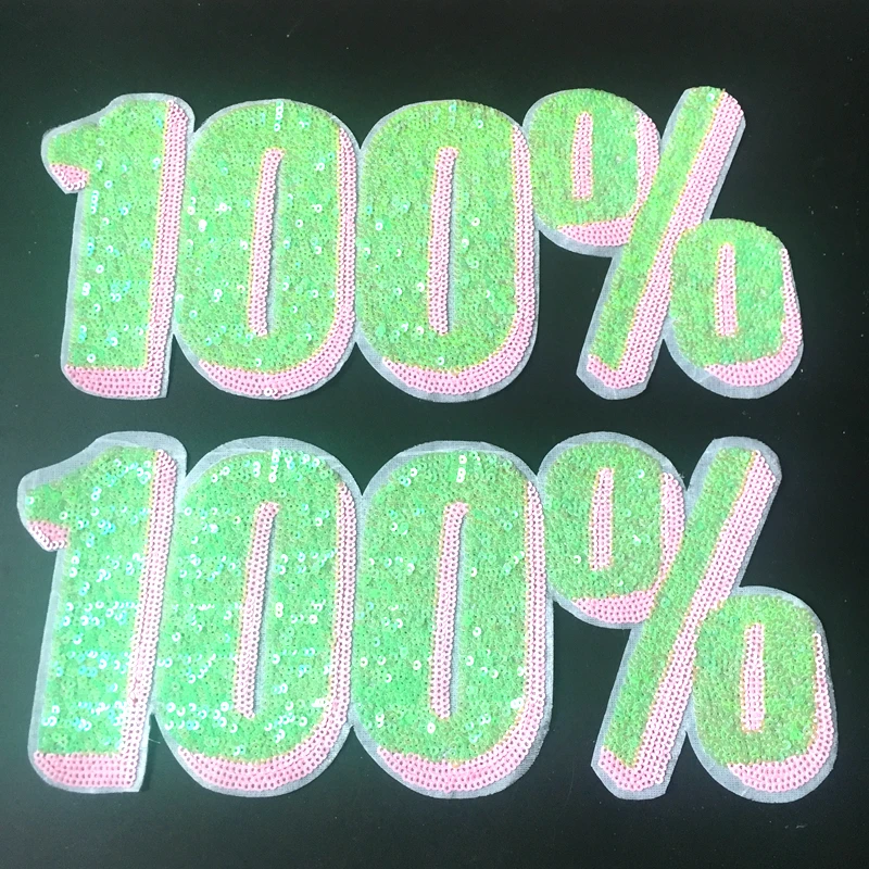 1 Piece Pink Fluorescent Green Sequined Iron on Patches for Clothes Large Number Sequins Applique DIY Sewing Accessories