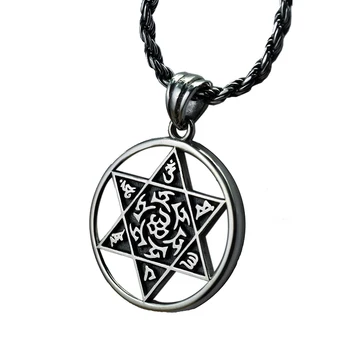 

Pure Silver Original Sterling 925 Thai Silver Six Words Mantra Hexagram Couple Pendant Vintage Solid Silver Saint S925 Jewelry