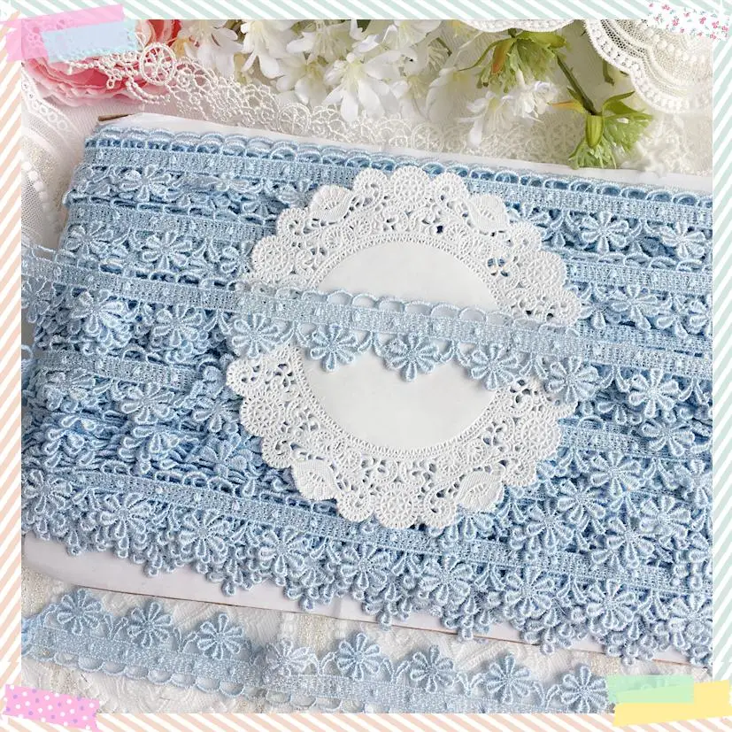 3 см широкие полые светло-голубые цветы diy Детская одежда растворимые кружева аксессуары для одежды