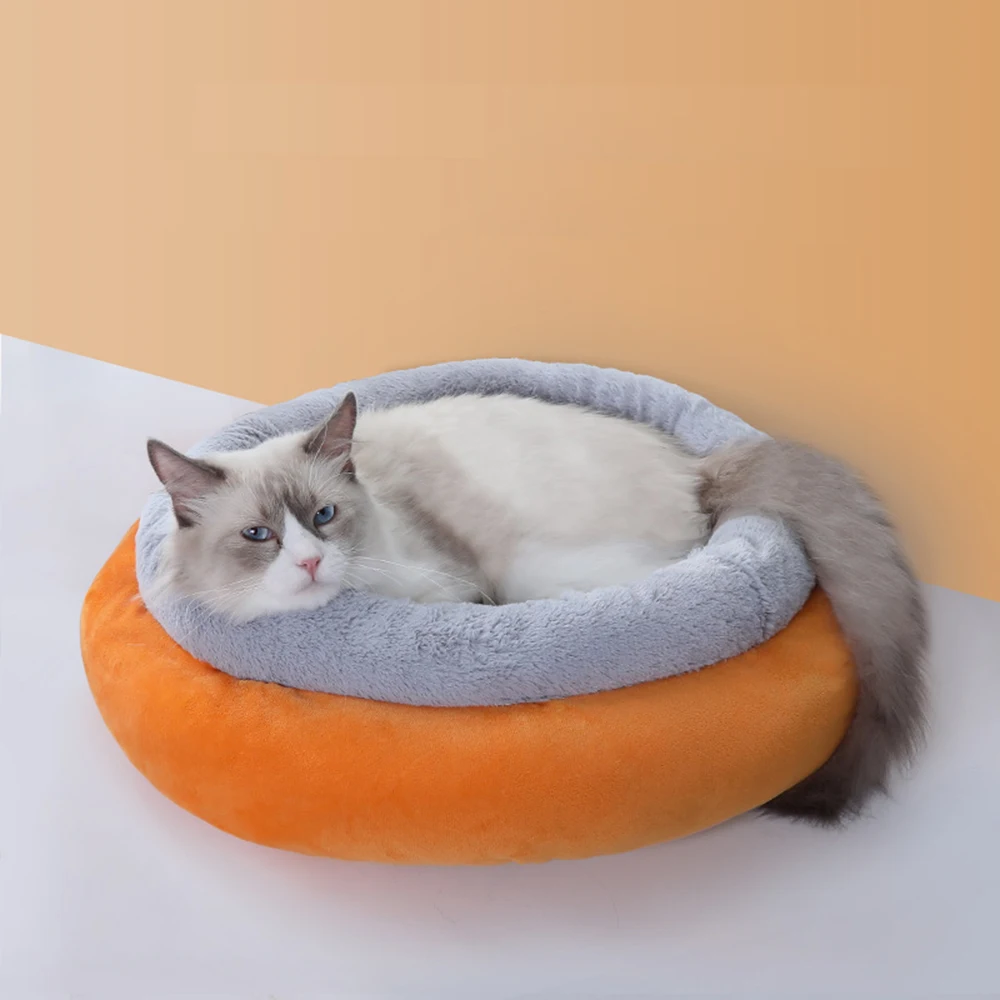 

Round Two colors Cat Bed Puppy Medium Dog Winter Warm Sleeping Cats Soft Dog Basket Pet Portable Pets Supplies