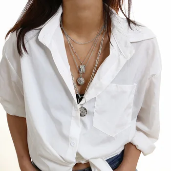 

States cross-border jewelry personality geometric pendants sautoir retro folding square as multilayer necklace female