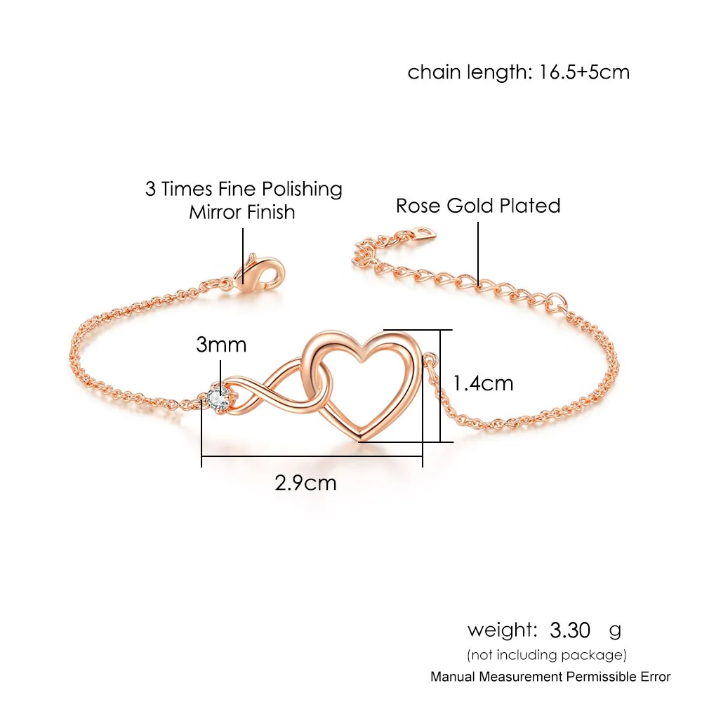 Heart Bracelet for Women Crystal Infinite Love Aesthetic Korean Gold Color Chain Bangles Wedding Accessories Bride Jewelry H058 images - 6