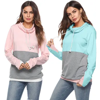 

Women's Cowl Neck Long Sleeve Colorblock T Shirt Ladies Pullover Sweatshirt Top