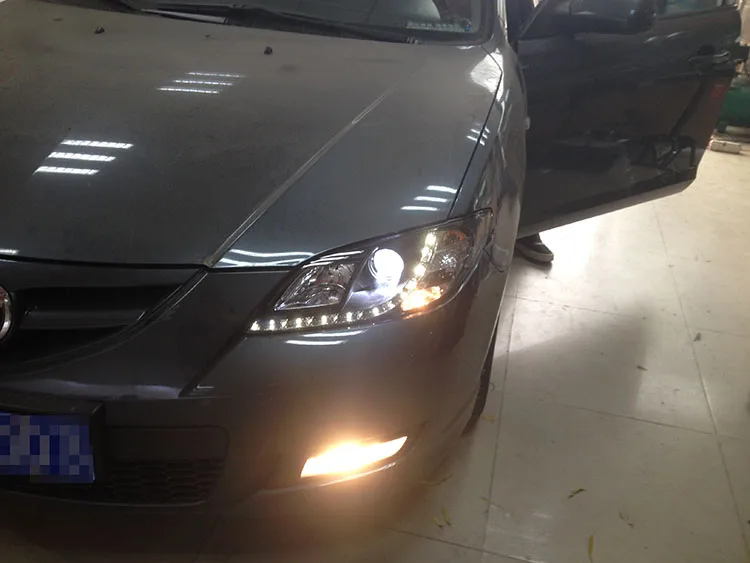 Hireno автомобильный Стайлинг чехол для Mazda 3 2006-2012 фары светодиодный DRL Объектив Двойной Луч Ксенон