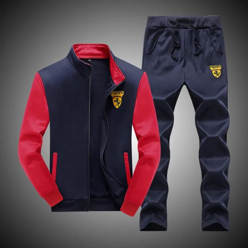 Skup Moda zestawy dla mężczyzn 2019 jesień zima strój sportowy bluza + spodnie dresowe męskie odzież 2 sztuk zestawy Slim dres Asian rozmiar