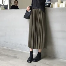 TVVOVVIN, лаконичное однотонное Плиссированное в стиле ампир, юбка средней длины для женщин, осенняя трапециевидная юбка для женщин и девочек F235