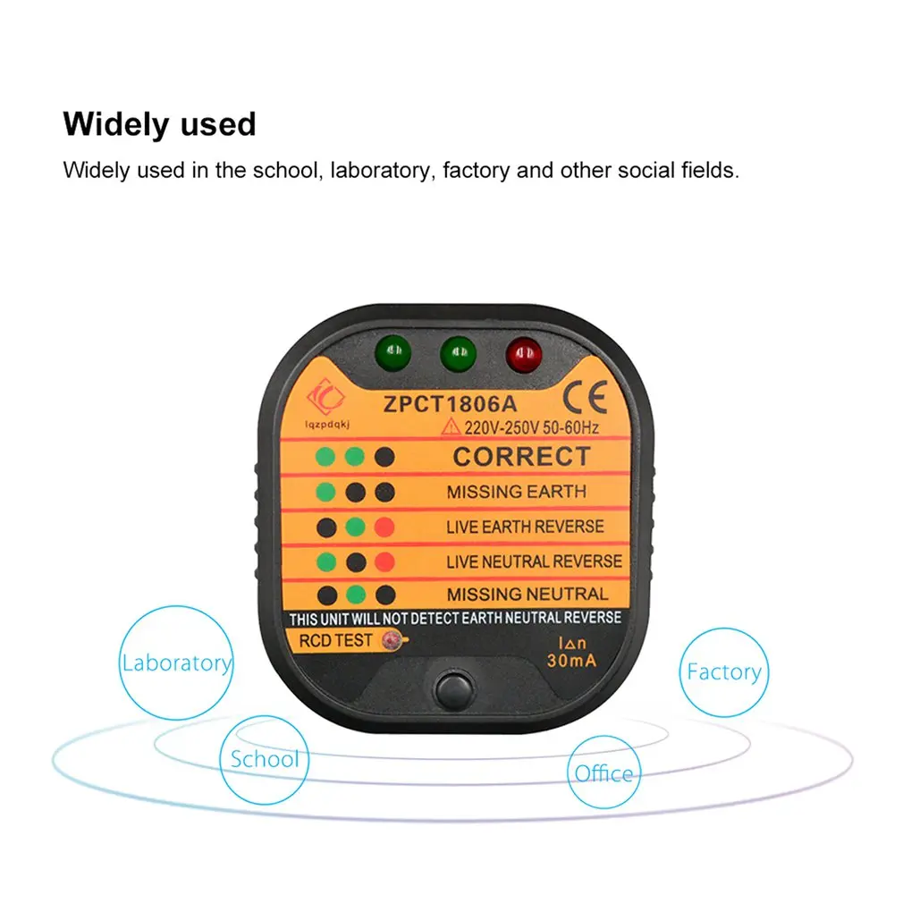 ZPCT1806B Outlet Socket Tester Detector Circuit Polarity Voltage Plug Breaker EU Ground Zero Line Switch Safety Electroscope
