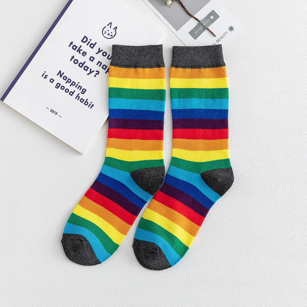 Unisex Cotton Socks New Rainbow Striped Pile Of Socks In The Tube Autumn Winter Fashion Casual Sports College Wind Pile Socks DH