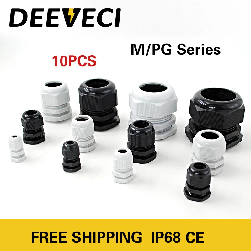 10pcs Waterproof mini cable gland cable entry IP68 PG7 PG9 PG11 PG13.5 nylon plastic connector