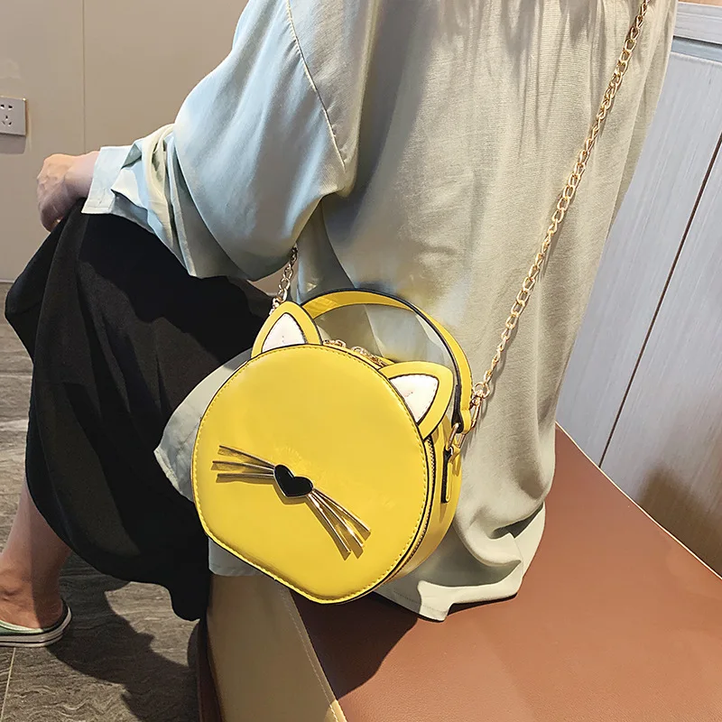 

2019 new cute cartoon cat small round bag fashion shoulder slung bag