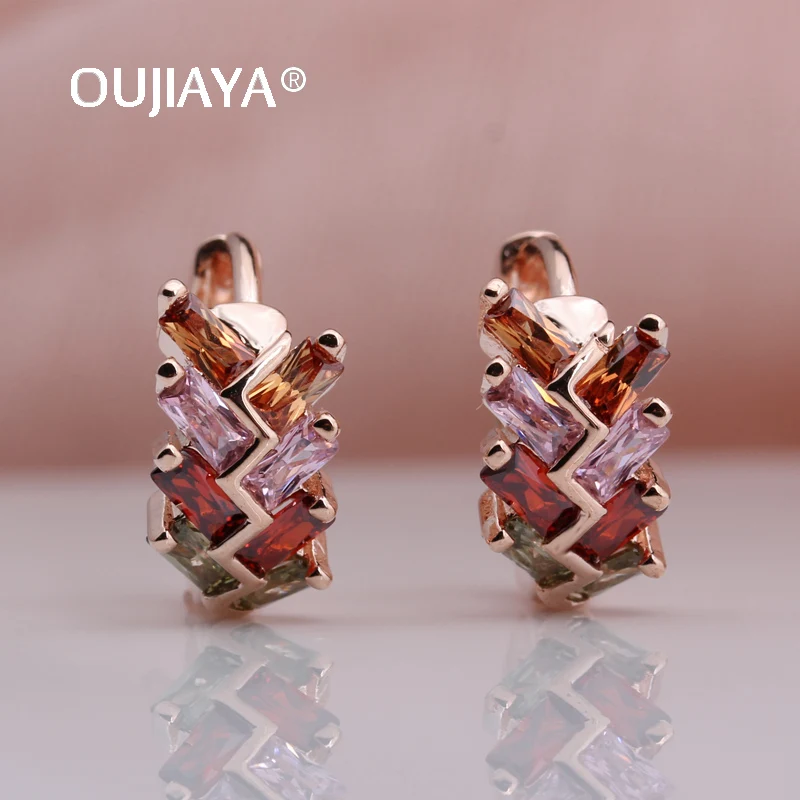 Женские серьги-подвески OUJIAYA розовое золото 585 пробы круглые с натуральным