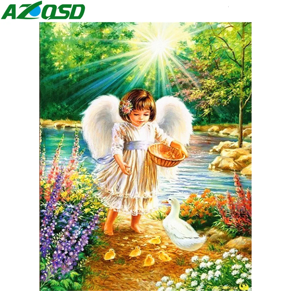 AZQSD Diamond Painting Angle Cross Stitch Rhinestones Embroidery Religious Full Drill Square Handicrafts Gift 5d Diy Home Decor | Дом и сад