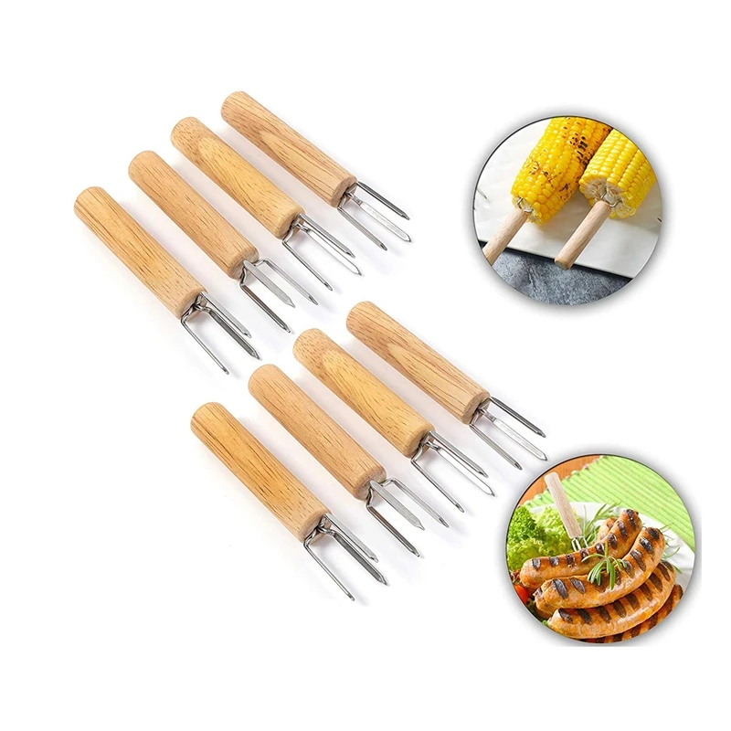 

Corn Holders, Stainless Steel with Wooden Oak Handle Corn on the Cob Holders for Kids and Adults Home Cooking and BBQ, Set of 32