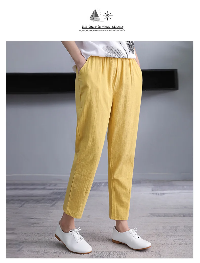 black capri pants Women's Harem Pants Summer Vintage Cotton Linen Capri Pants Female Casual  Loose Plus Size Ankle Length Mom Pant Woman Trousers vuori joggers