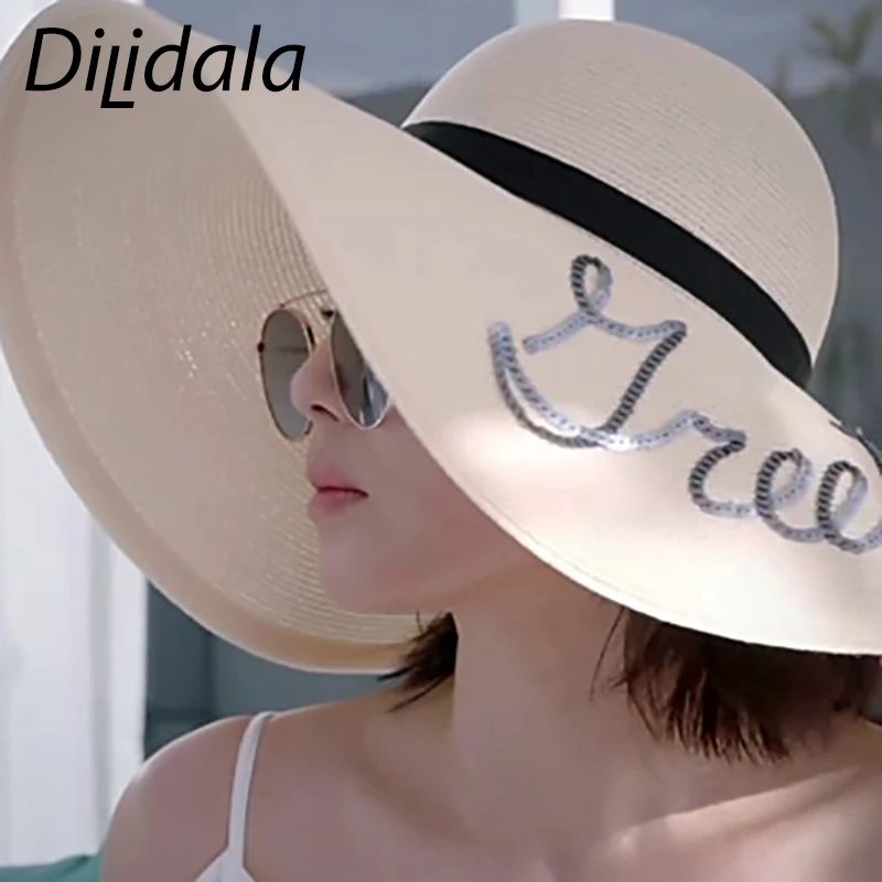Dilidala элегантный солнцезащитный козырек для женщин Корейская версия вышитая пляжная шляпа блок УФ Защита летняя соломенная шляпа